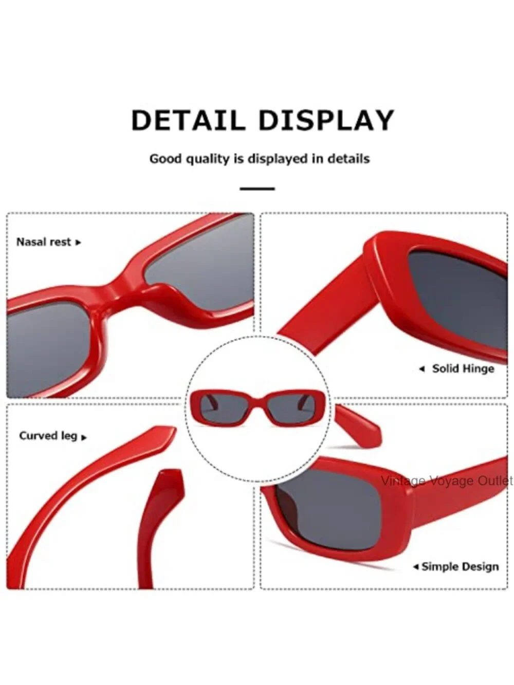 Retro Rectangle Sunglasses for Women UV400 Polycarbonate Lens Driving Travel